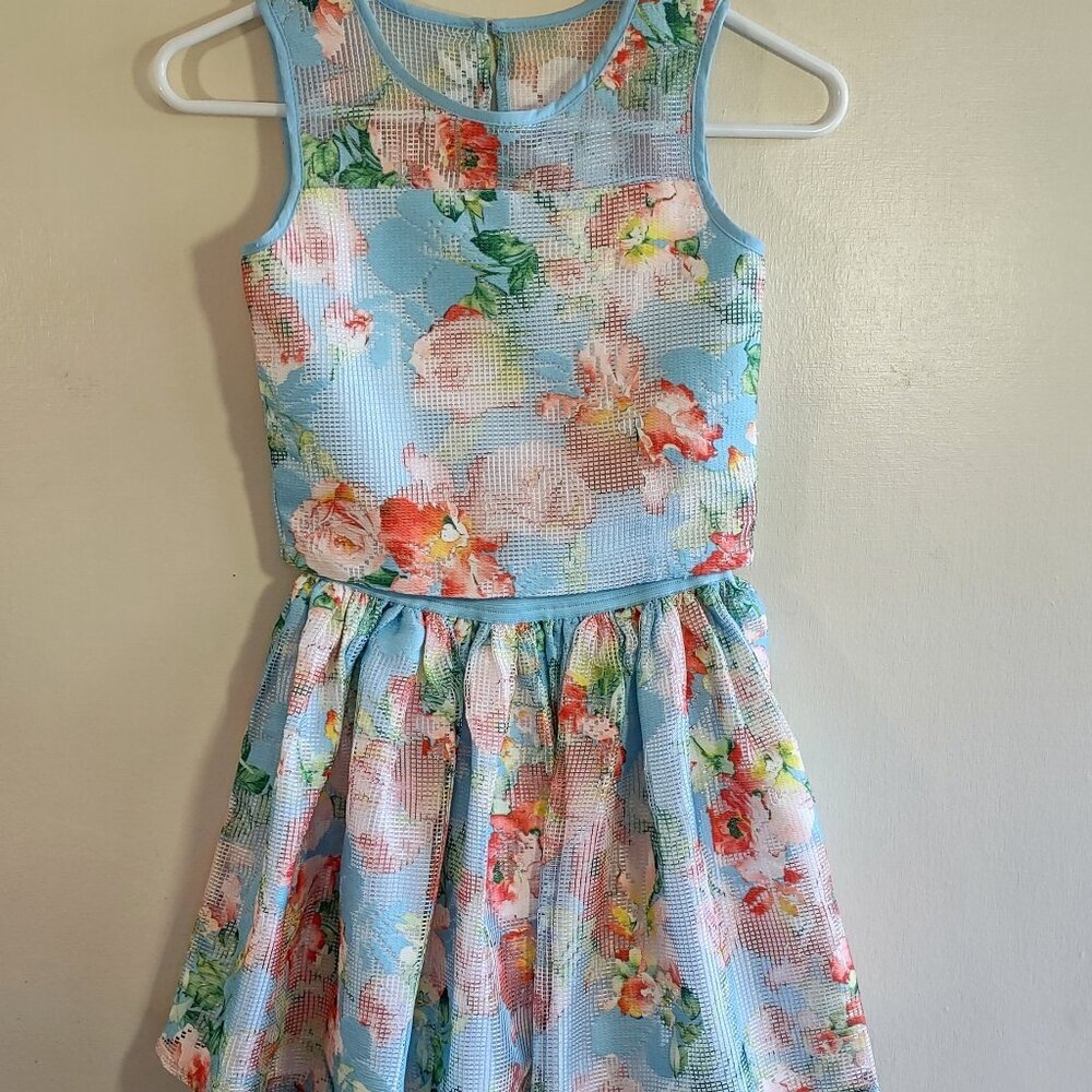 Pippa & Julie Girl's Pastel Floral 2 Piece Top & Skirt Set Size 10 Tropical